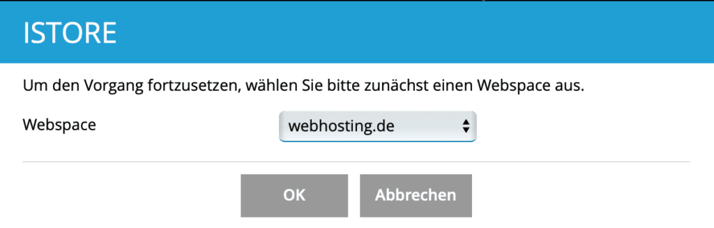 Plesk iStore Domain auswählen