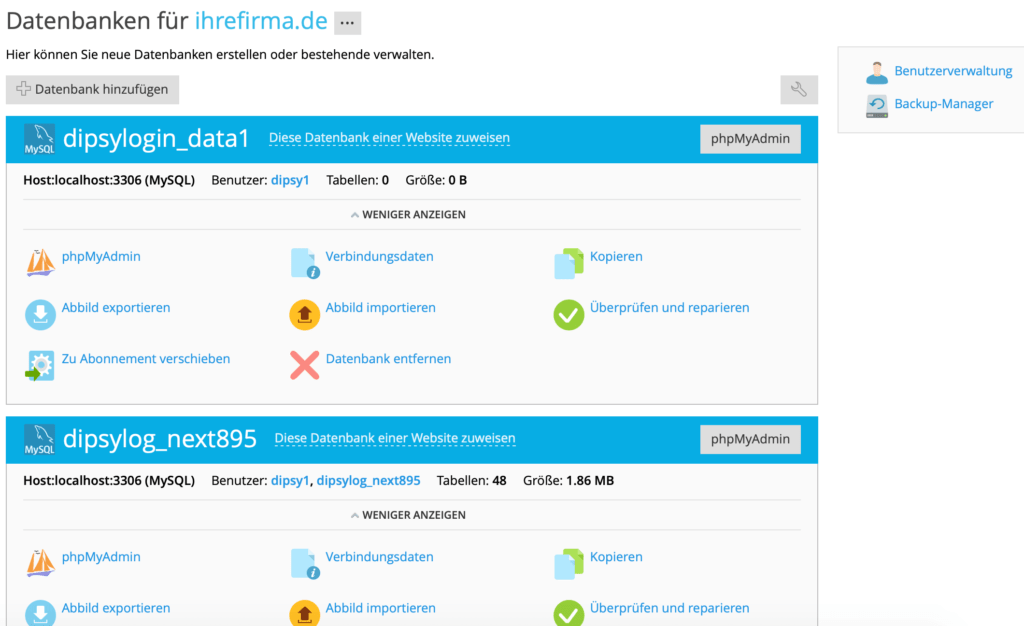 Plesk Datenbanken